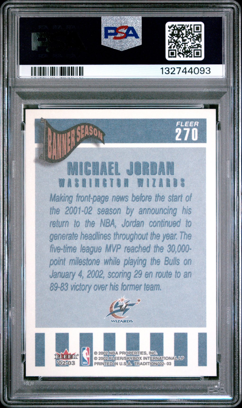 2002 #270 Michael Jordan PSA 10 Fleer Tradition (back)