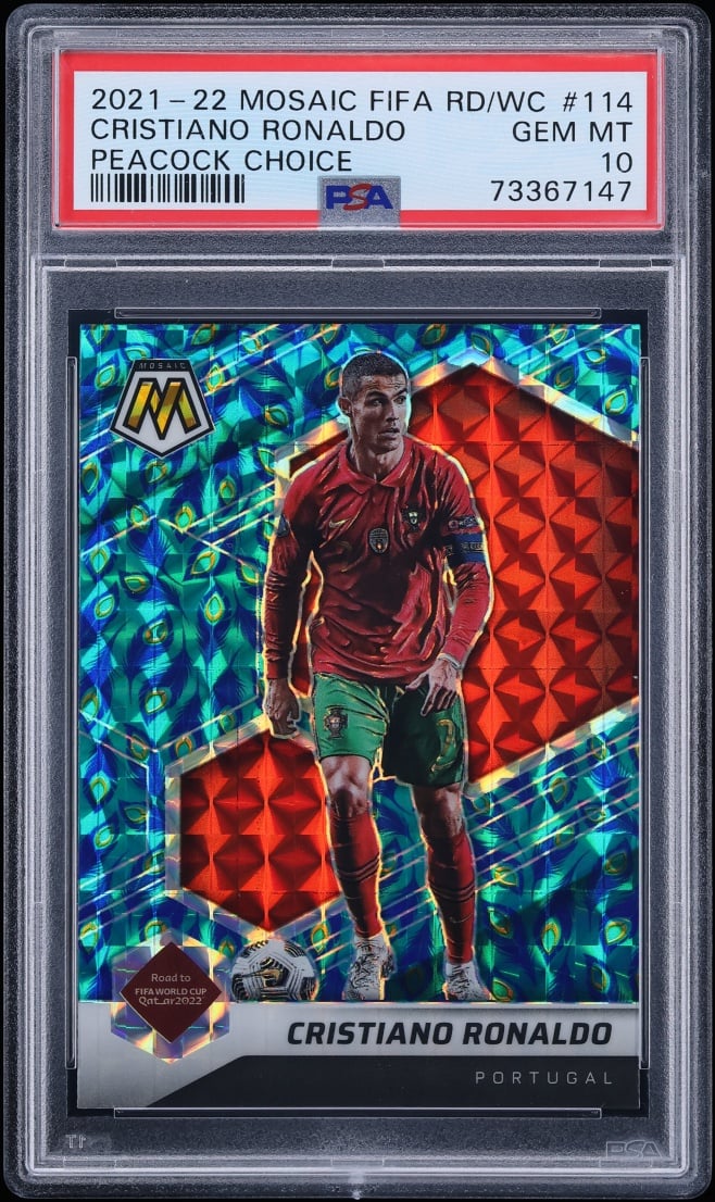 2021 Panini Mosaic FIFA Road To World Cup Peacock Choice Cristiano Ronaldo #114 PSA 10 GEM MINT