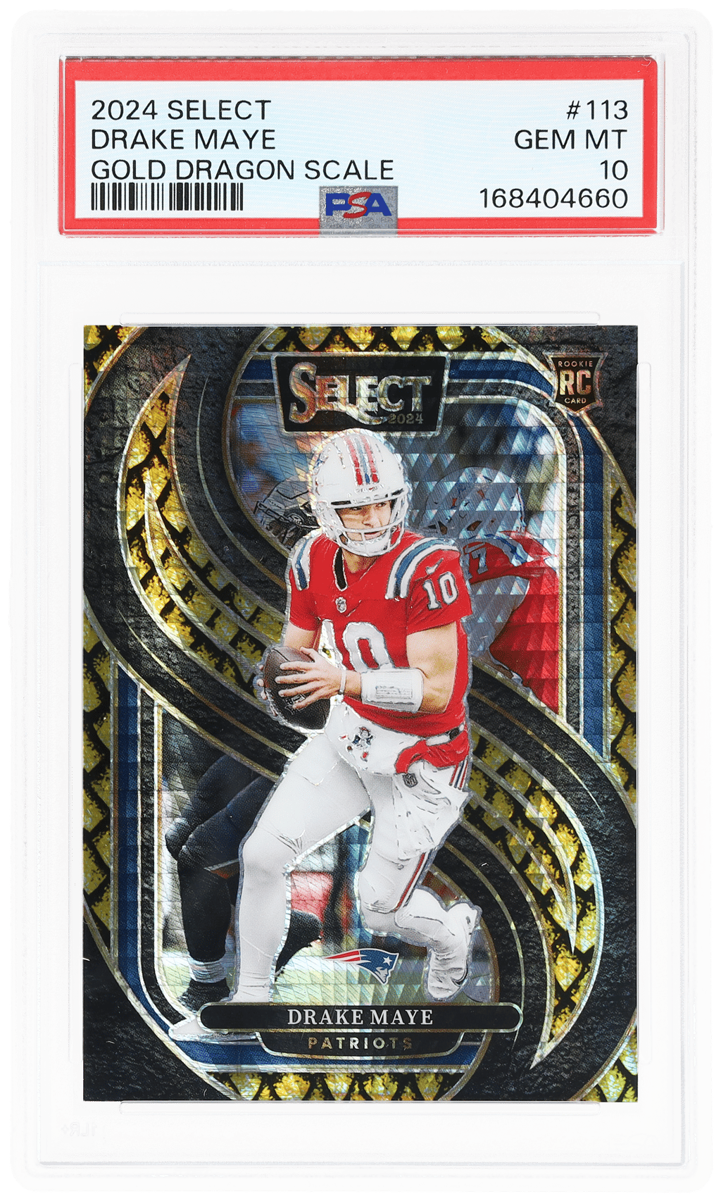 2024 Panini Select Premier Level Gold Dragon Scale Drake Maye #113 1/10 PSA 10
