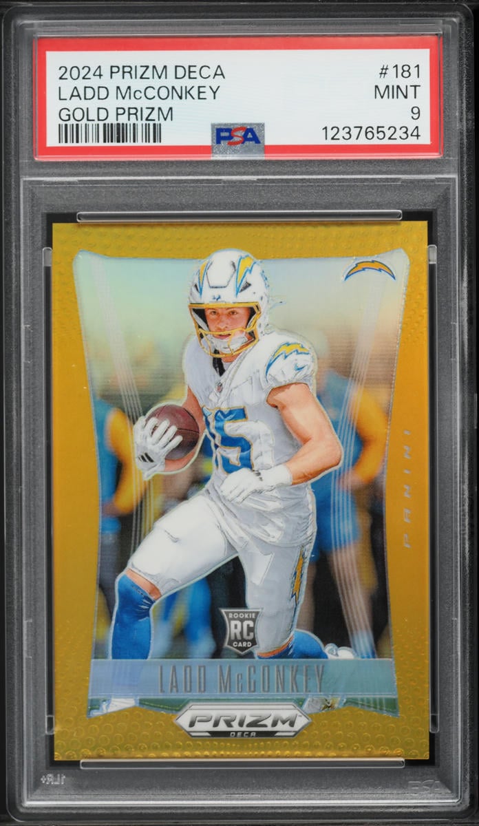 2024 Panini Prizm Deca Gold Ladd McConkey ROOKIE 10/10 #181 PSA 9 MINT