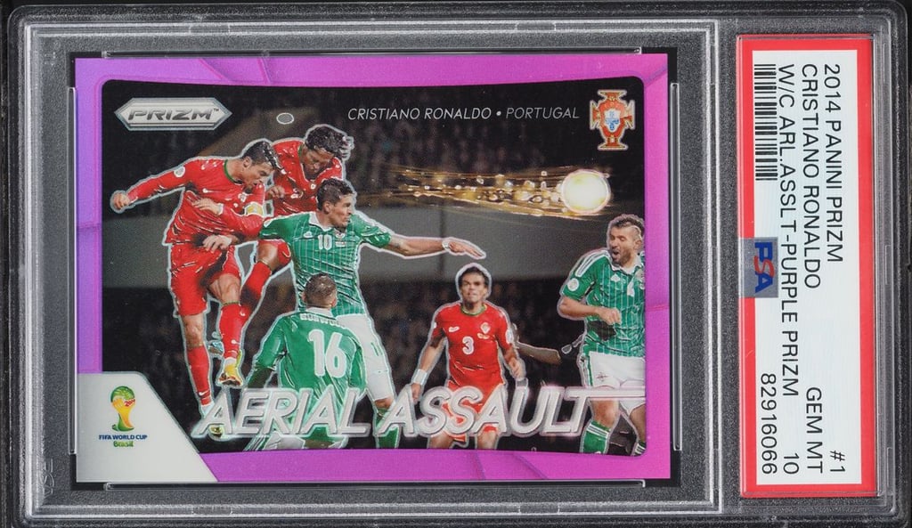 2014 Panini Prizm World Cup Aerial Assault Purple Cristiano Ronaldo /99 #1 PSA 10 GEM MINT