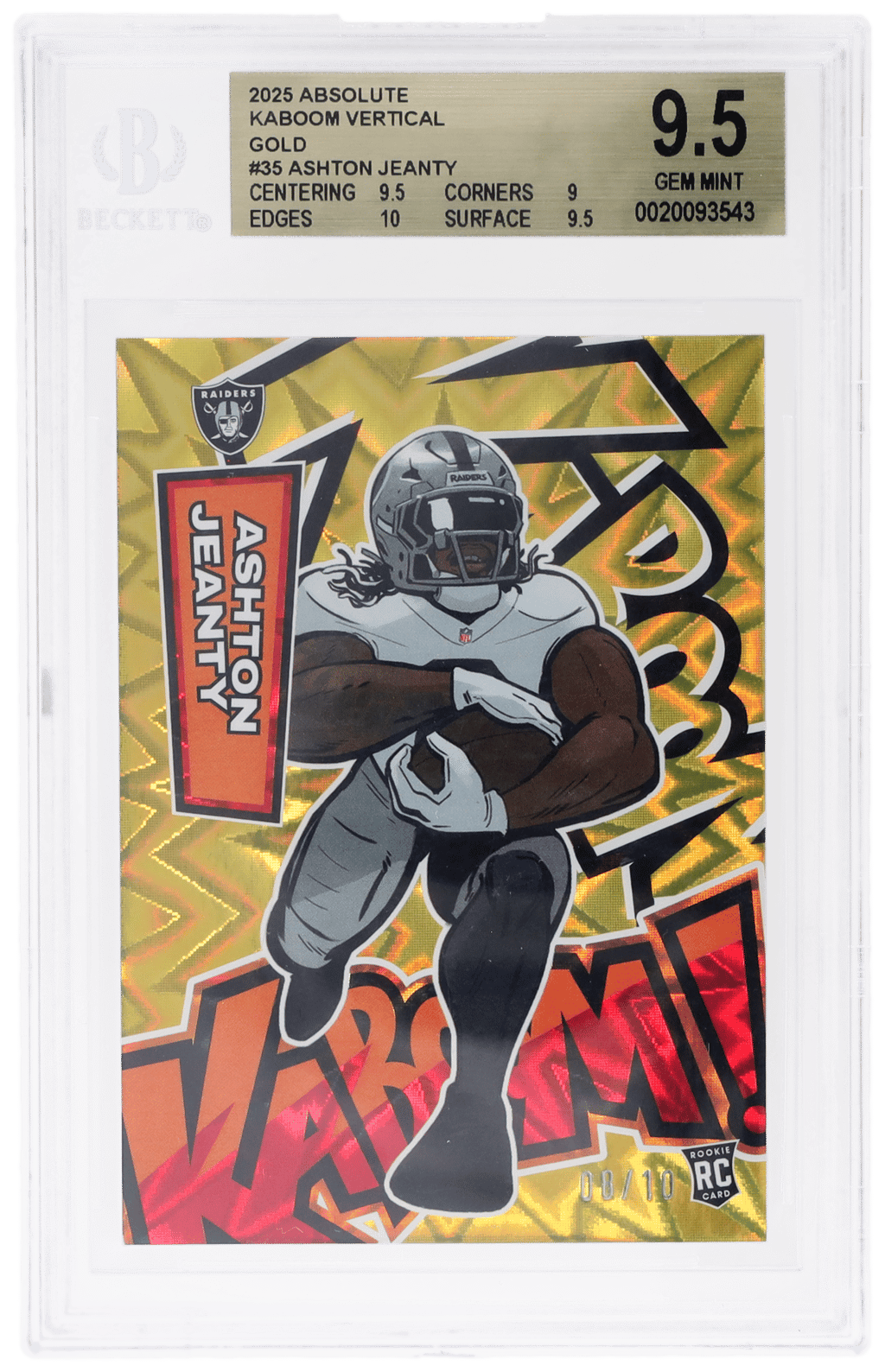 2025 Panini Absolute Kaboom! Vertical Gold Ashton Jeanty #35 8/10 BGS 9.5