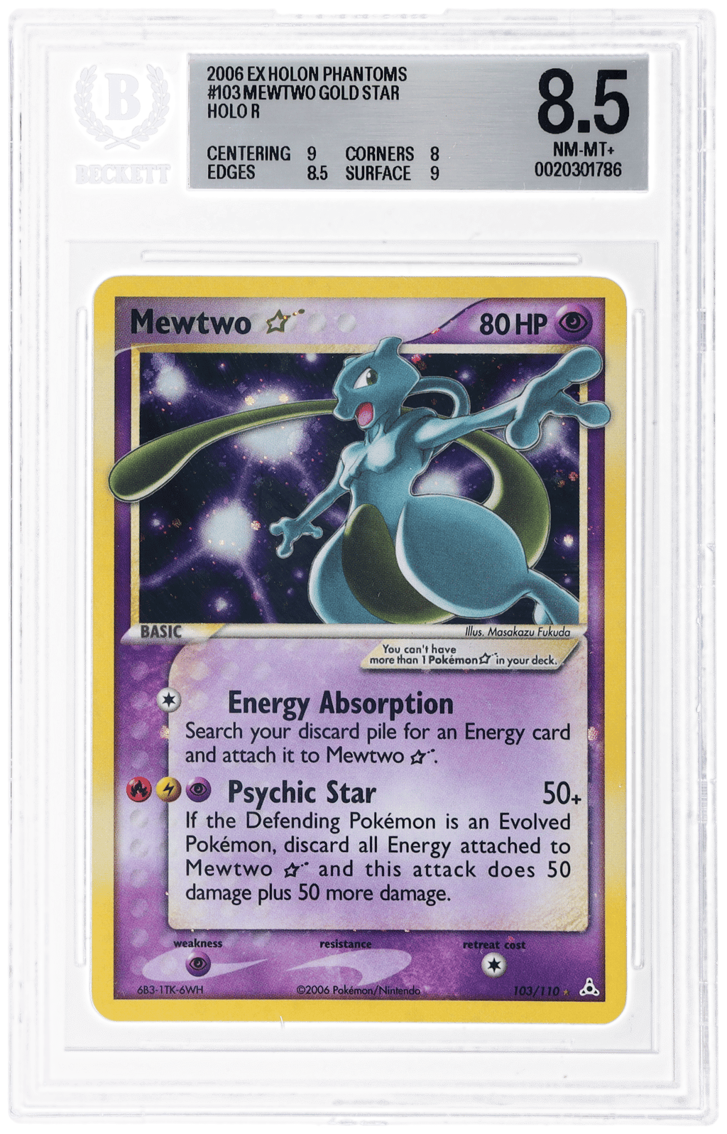 2006 Pokemon Ex Holon Phantoms Holo Mewtwo Gold Star #103 BGS 8.5