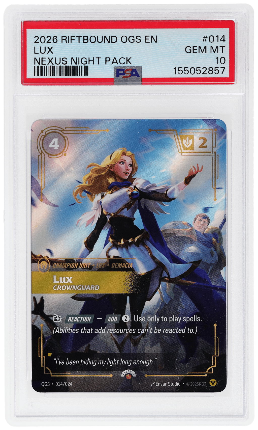 2026 Riftbound: League of Legends Ogs-Origins Proving Grounds Spiritforged Nexus Night Pack Lux #014 PSA 10