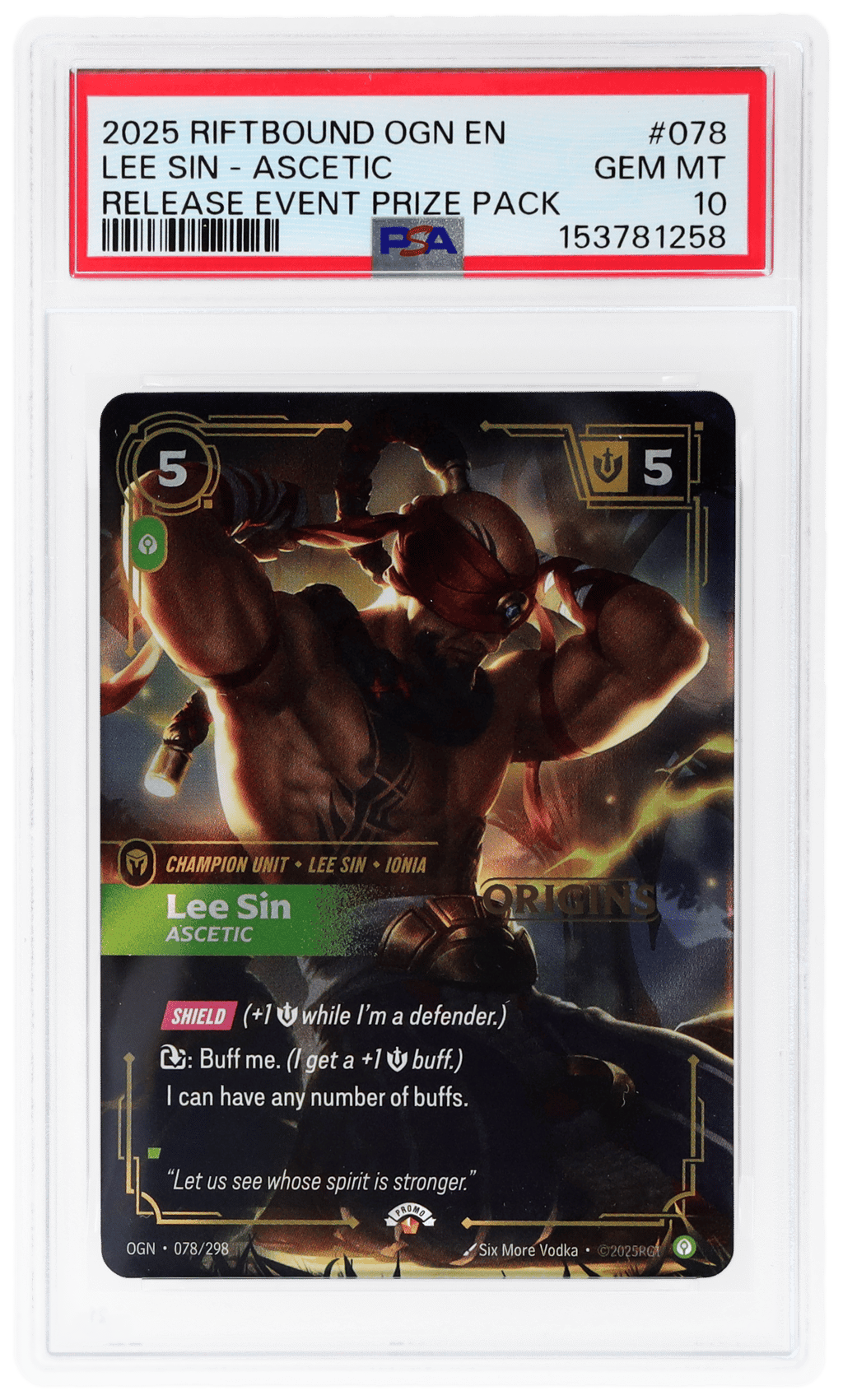 2025 Riftbound League of Legends Origins Ascetic Release Event Prize Pack Lee Sin #078 PSA 10