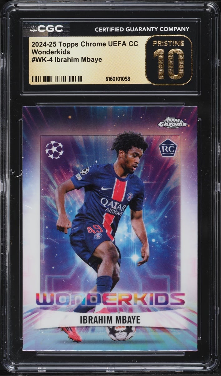 2024 Topps Chrome UEFA Club Competitions Wonderkids Ibrahim Mbaye ROOKIE #WK-4 CGC 10 PRISTINE