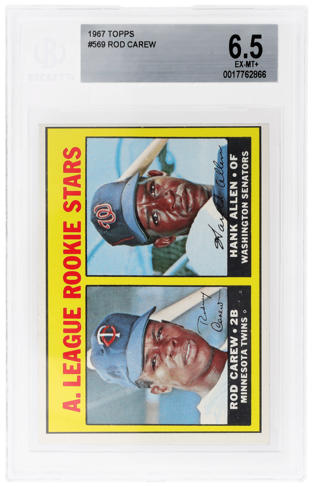 1967 Topps American League Rookies Hank Allen/Rod Carew #569 BGS 6.5