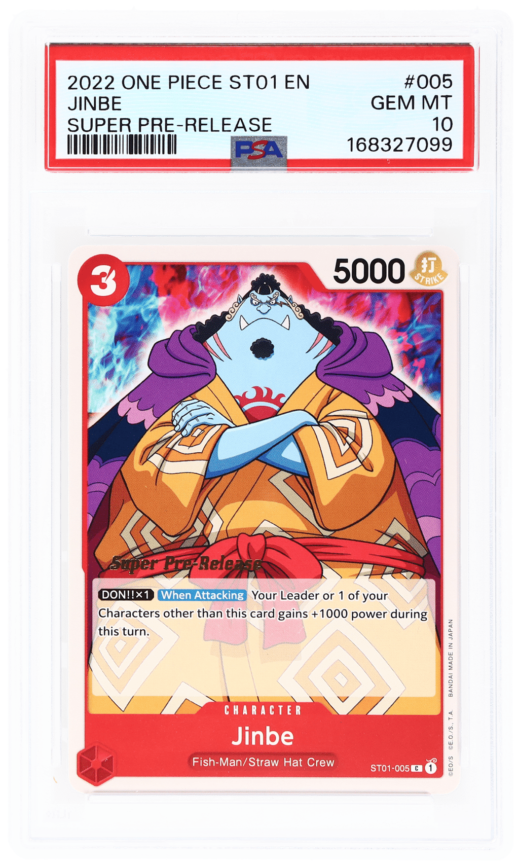 2022 One Piece Starter Deck Straw Hat Pirates Super Pre Release Jinbe #ST01005 PSA 10