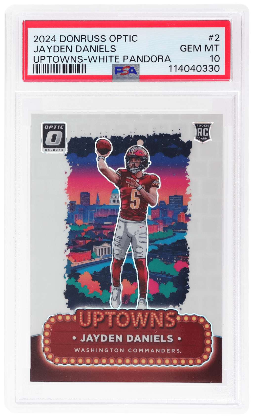 2024 Donruss Optic Uptowns White Pandora Jayden Daniels #2 7/25 PSA 10
