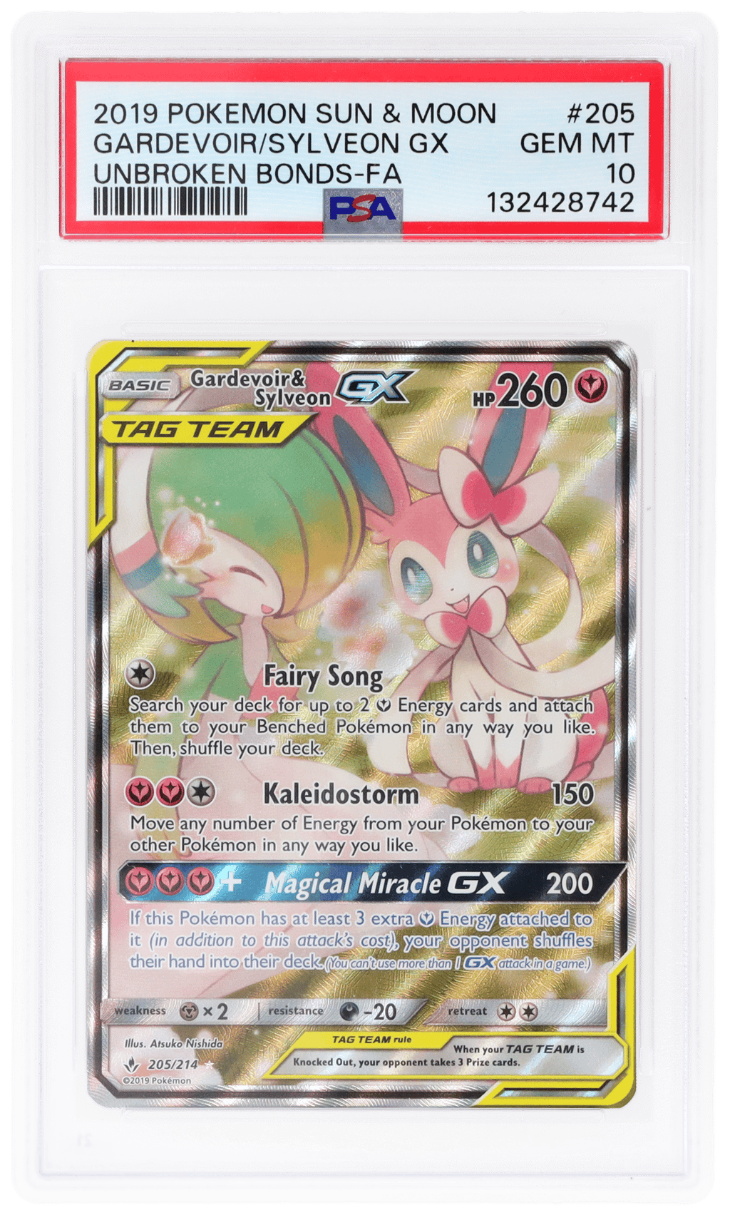 2019 Pokemon Sun and Moon Unbroken Bonds Gardevoir/Sylveon Gx #205 PSA 10