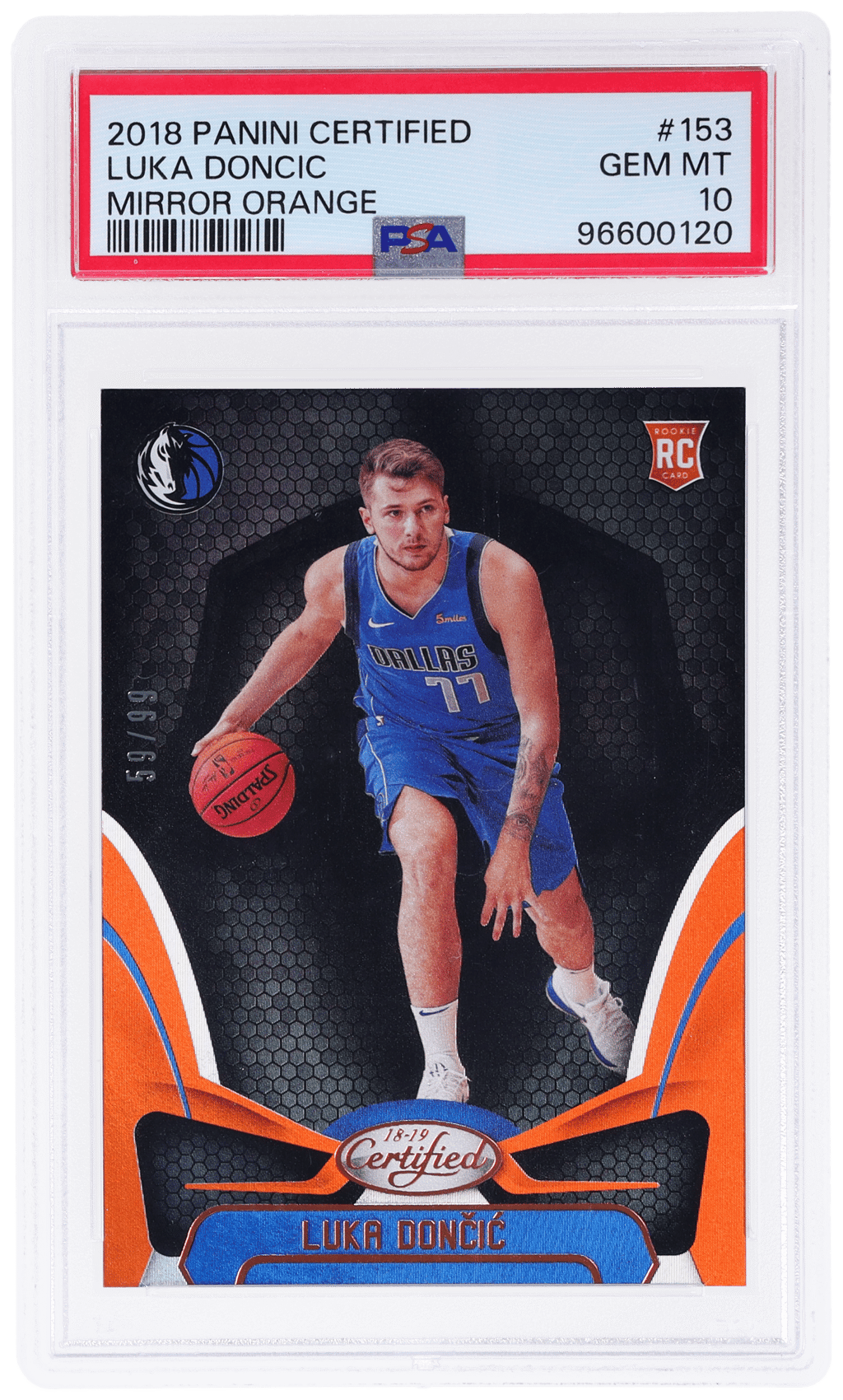 2018 Panini Certified Mirror Orange Luka Doncic #153 59/99 PSA 10