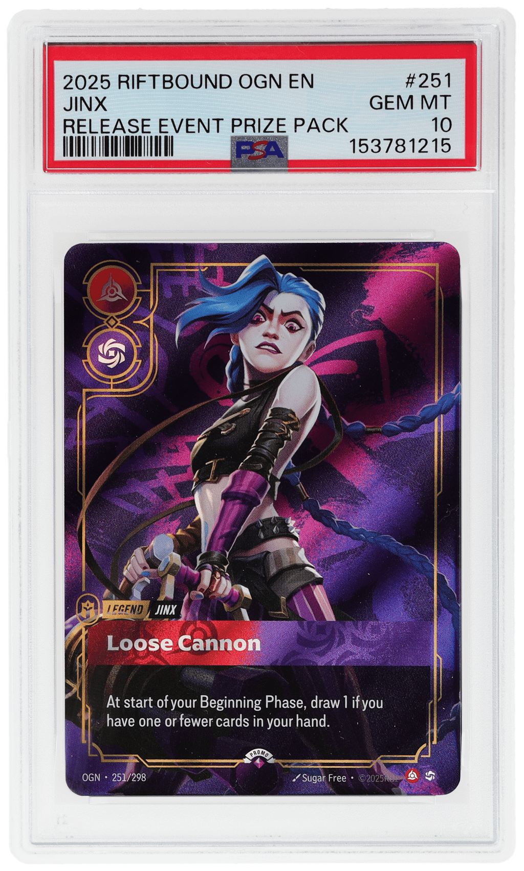 2025 Riftbound League of Legends Origins Release Event Prize Pack Jinx #251 PSA 10