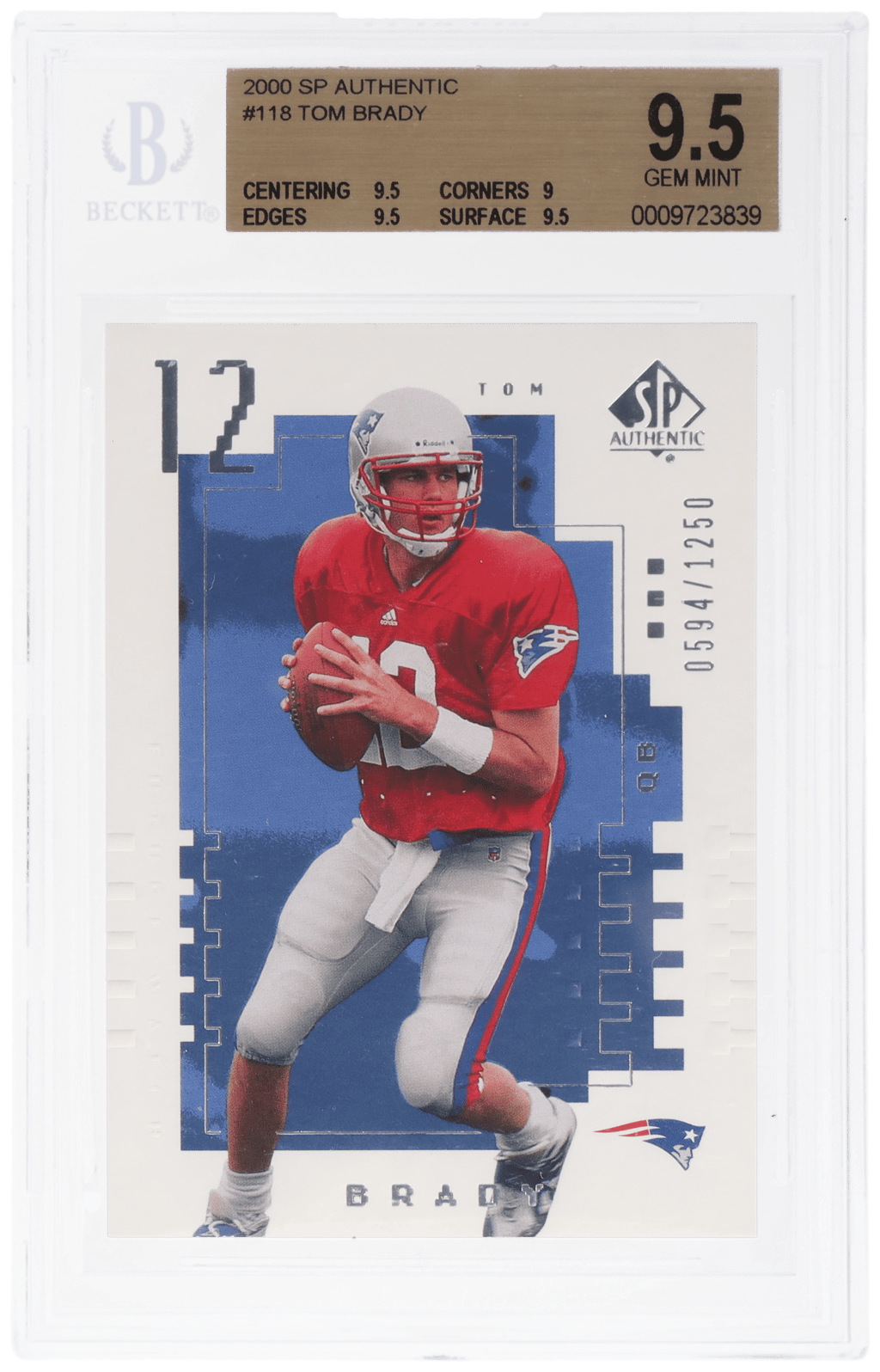 2000 SP Authentic Tom Brady #118 594/1250 BGS 9.5
