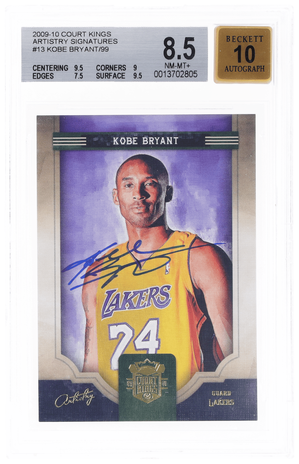 2009 Panini Court Kings Artistry Signature Kobe Bryant #13 66/99 BGS 8.5