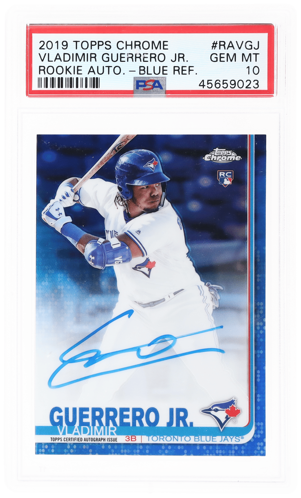 2019 Topps Chrome Rookie Autograph Blue Refractor Vladimir Guerrero Jr. #RAVGJ 141/150 PSA 10