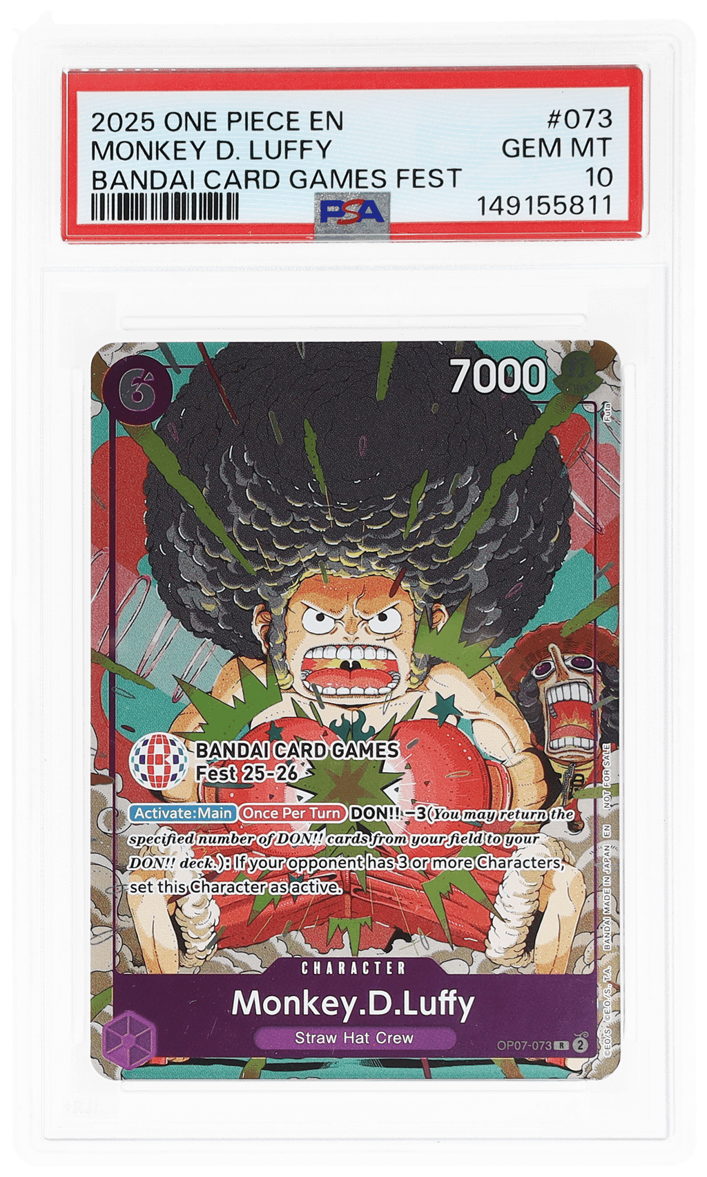 2025 One Piece Promo Bandai Card Games Fest Monkey D. Luffy #OP07073 PSA 10
