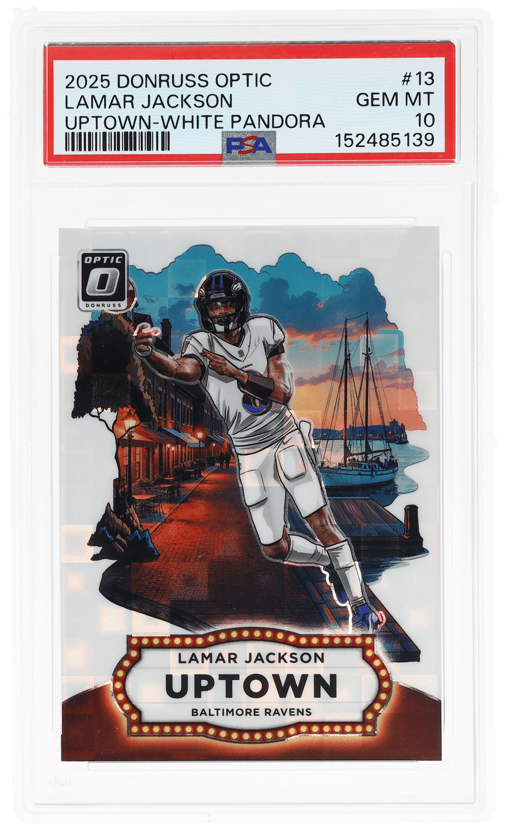 2025 Donruss Optic Uptown White Pandora Lamar Jackson #13 21/25 PSA 10