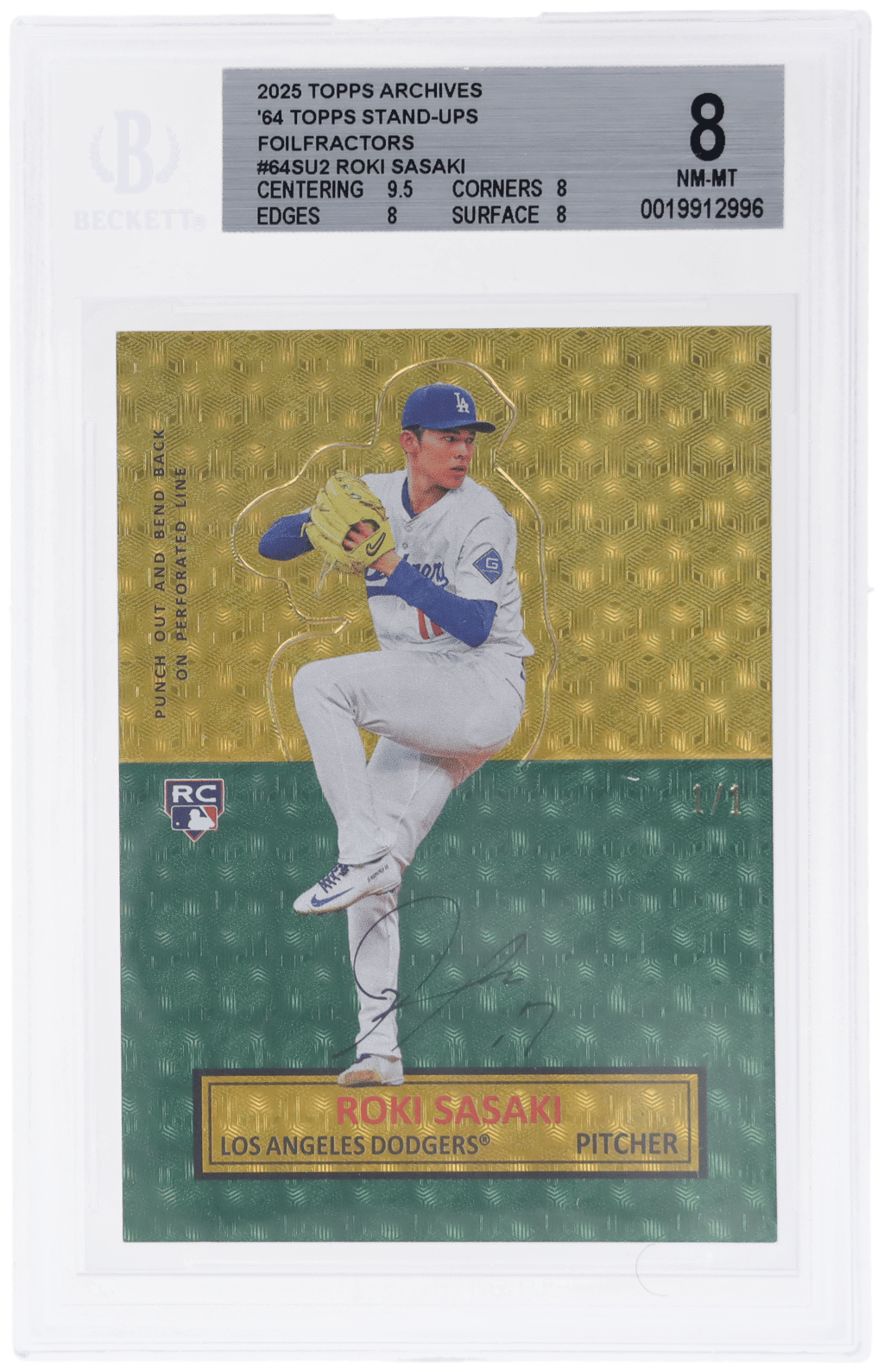 2025 Topps Archives '64 Stand Ups Foilfractor Roki Sasaki #64SU2 1/1 BGS 8