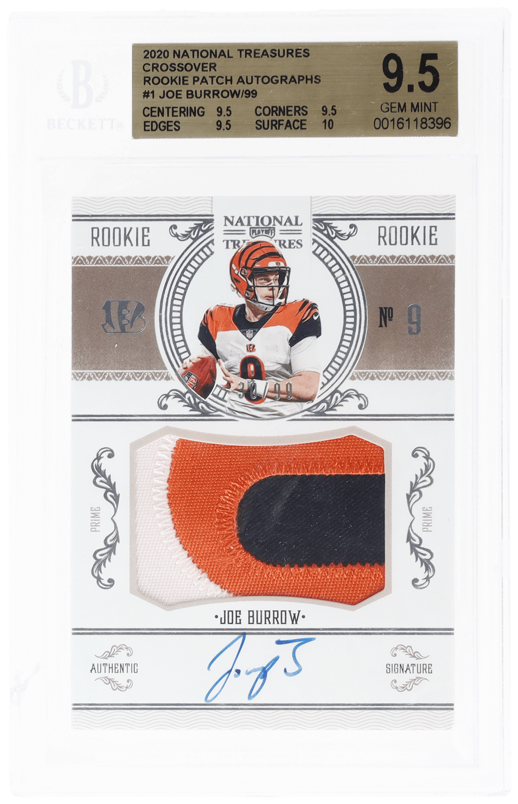 2020 National Treasures Crossover Rookie Patch Autograph Joe Burrow #CRS-JB 30/99 BGS 9.5