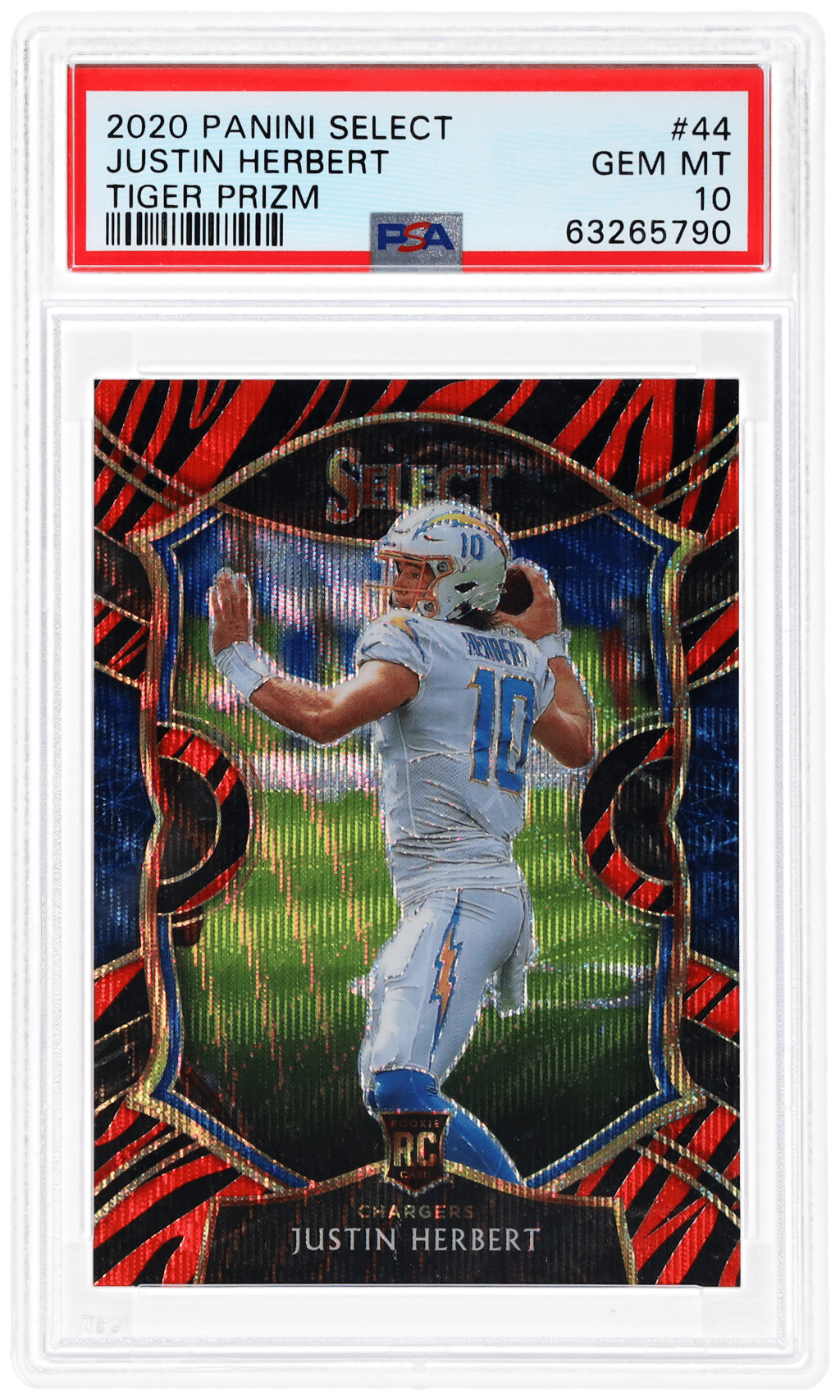2020 Panini Select Concourse Tiger Prizm Justin Herbert #44 PSA 10