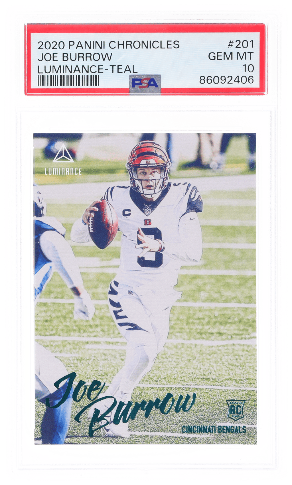 2020 Panini Luminance Teal Joe Burrow #201 PSA 10