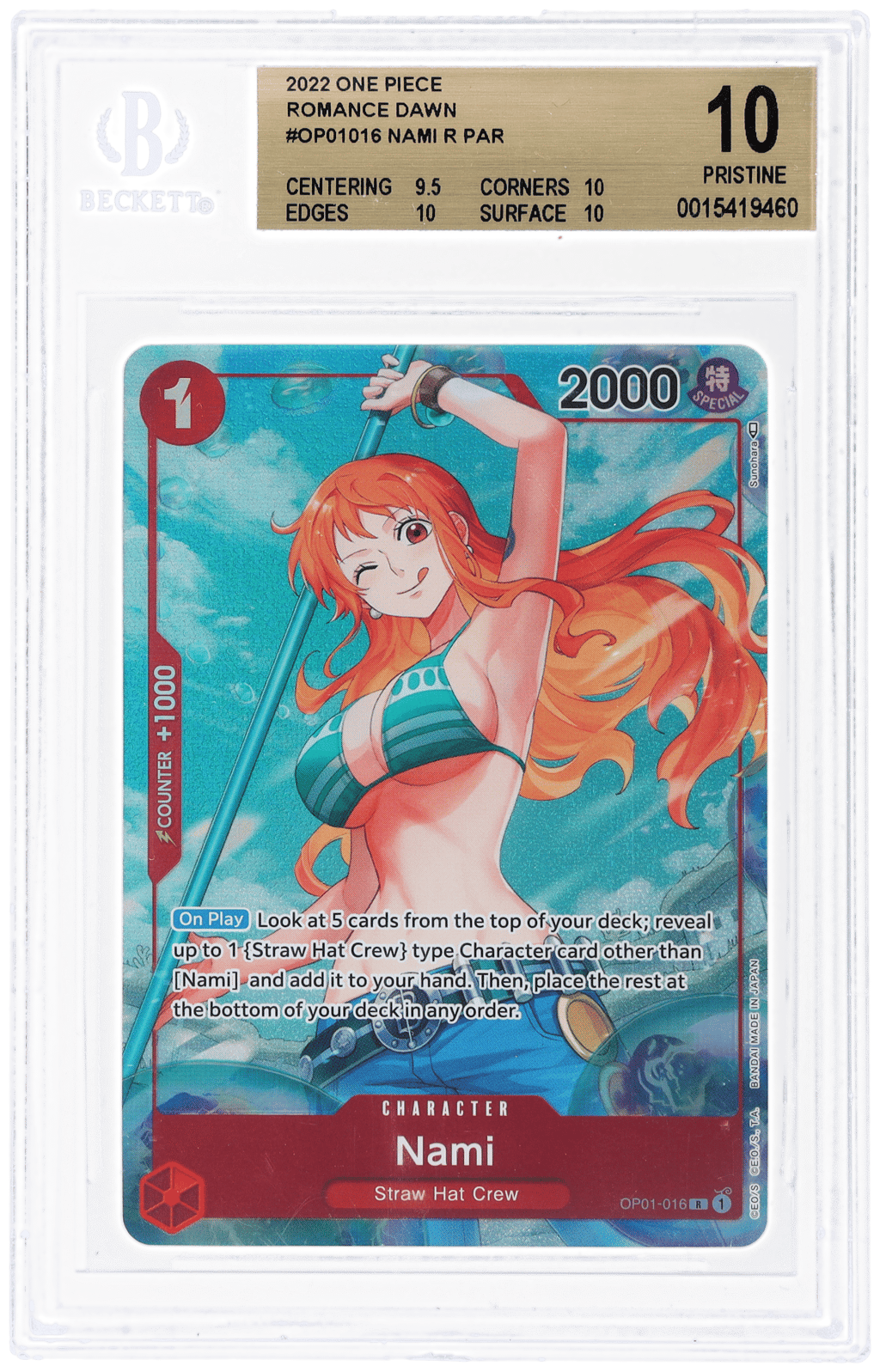2022 One Piece Romance Dawn Alternate Art Nami #OP01-016 BGS 10