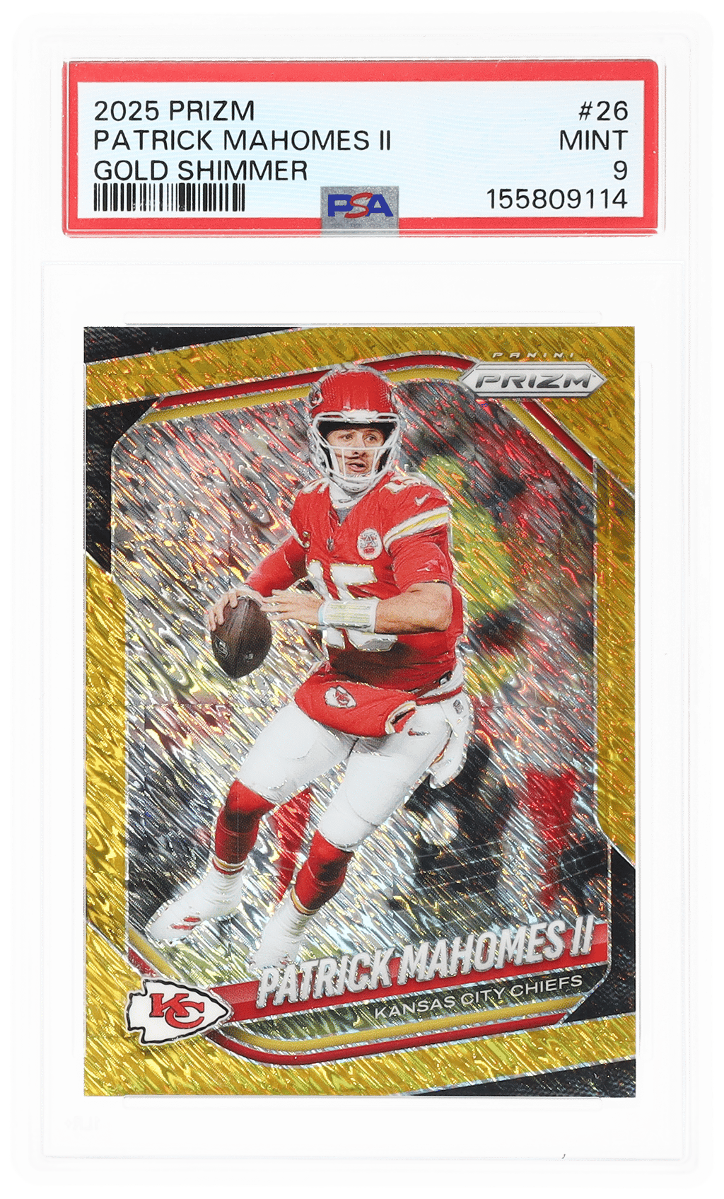 2025 Panini Prizm Gold Shimmer Prizm Patrick Mahomes II #26 3/10 PSA 9
