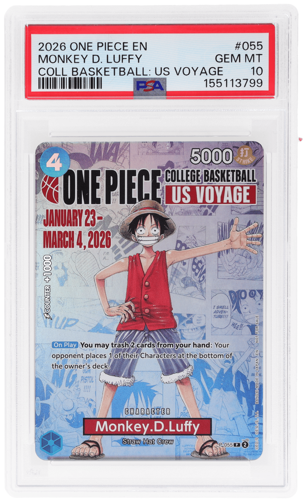 2026 One Piece Promo College Basketball US Voyage Monkey D. Luffy #P-055 PSA 10