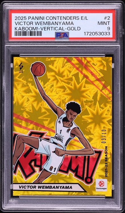 2025 Panini Contenders Euroleague Kaboom Vertical Gold Victor Wembanyama /10 #2 PSA 9 MINT