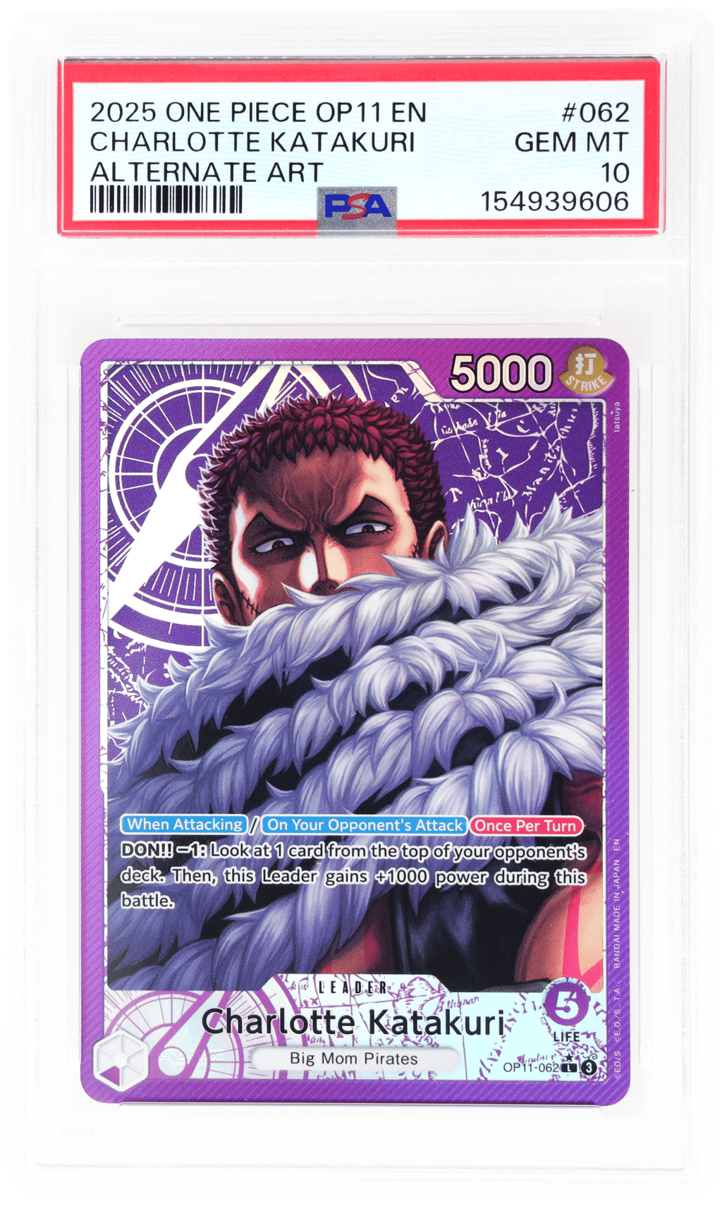 2025 One Piece A Fist of Divine Speed Alternate Art Charlotte Katakuri #OP11-062 PSA 10