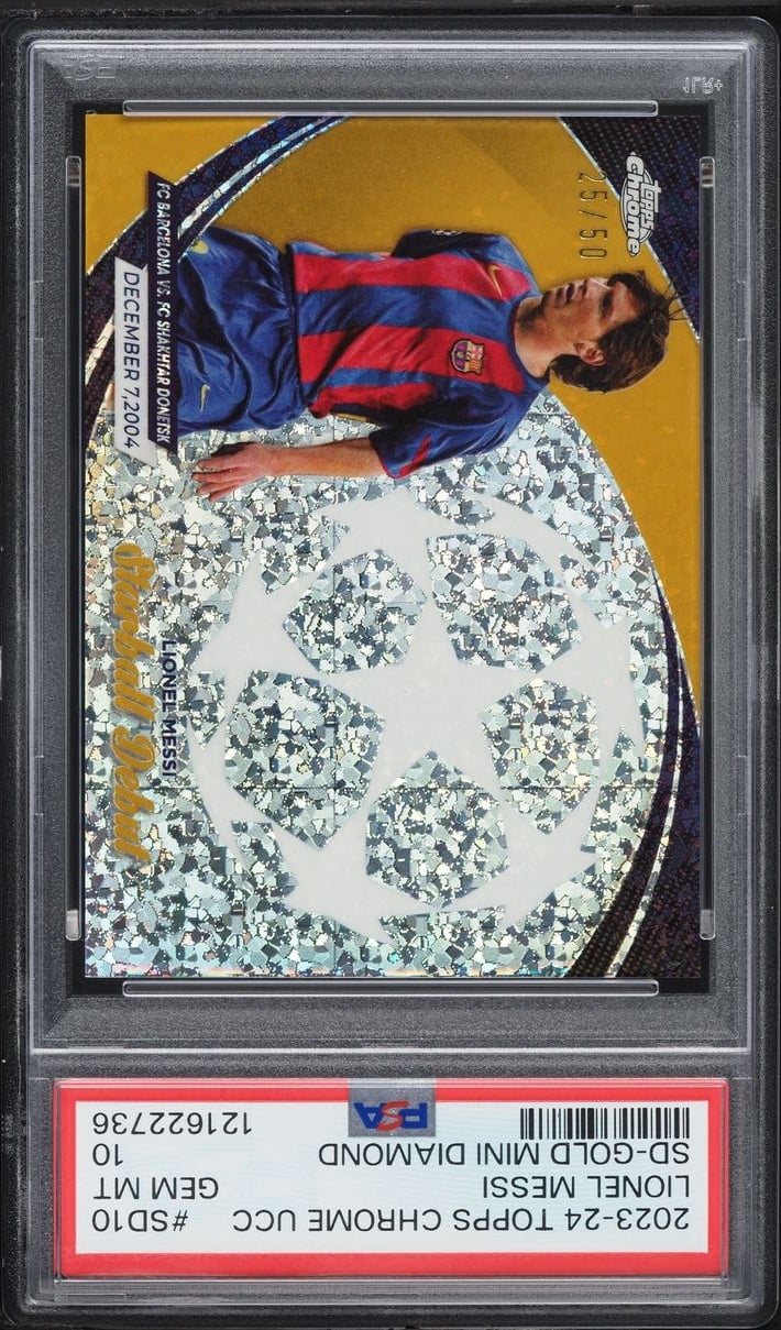 2023 Topps Chrome UEFA Starball Debut Gold Mini Diamond Lionel Messi /50 #SD10 PSA 10 GEM MINT