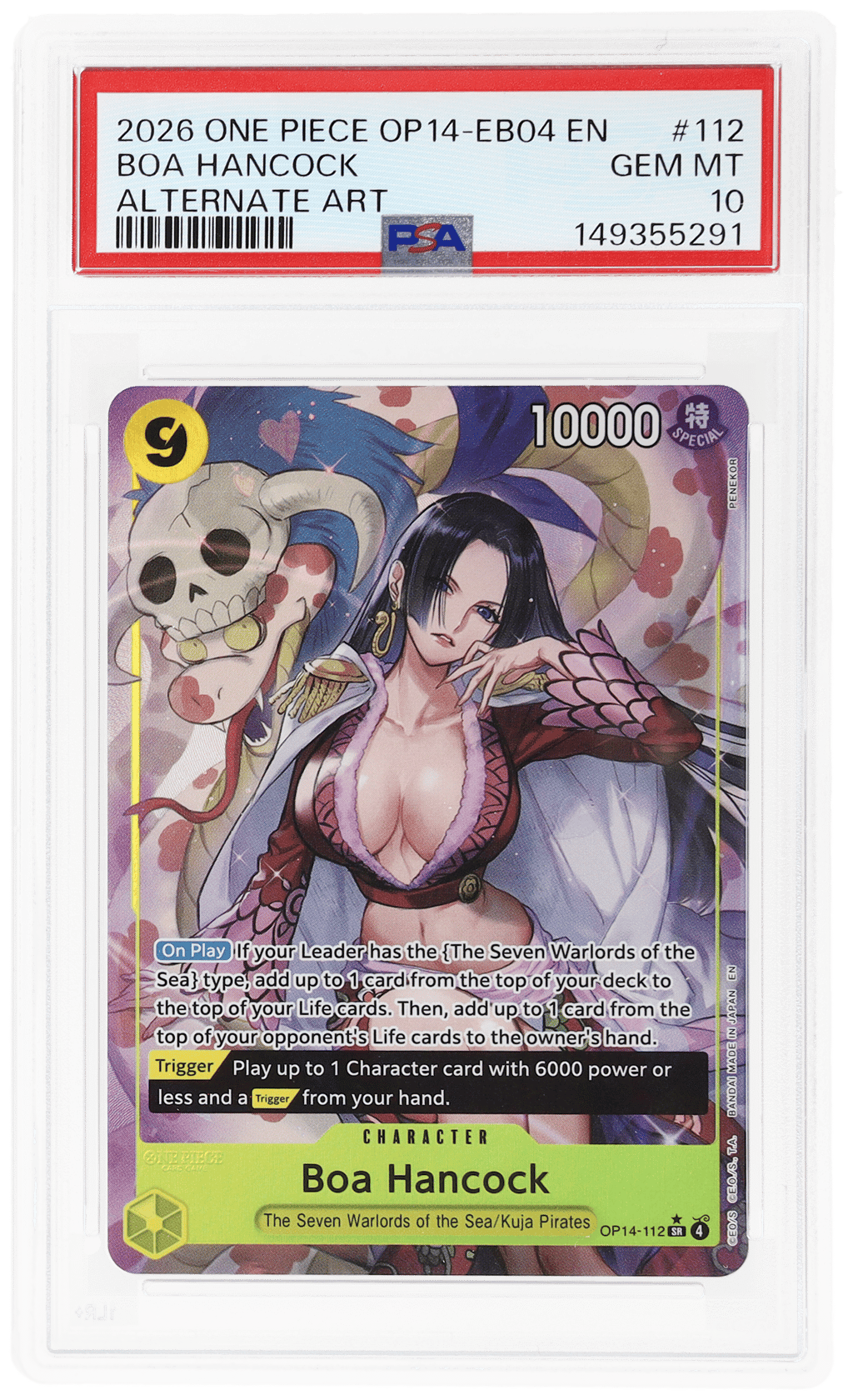 2026 One Piece the Azure Sea's Seven Alternate Art Boa Hancock #OP14112 PSA 10