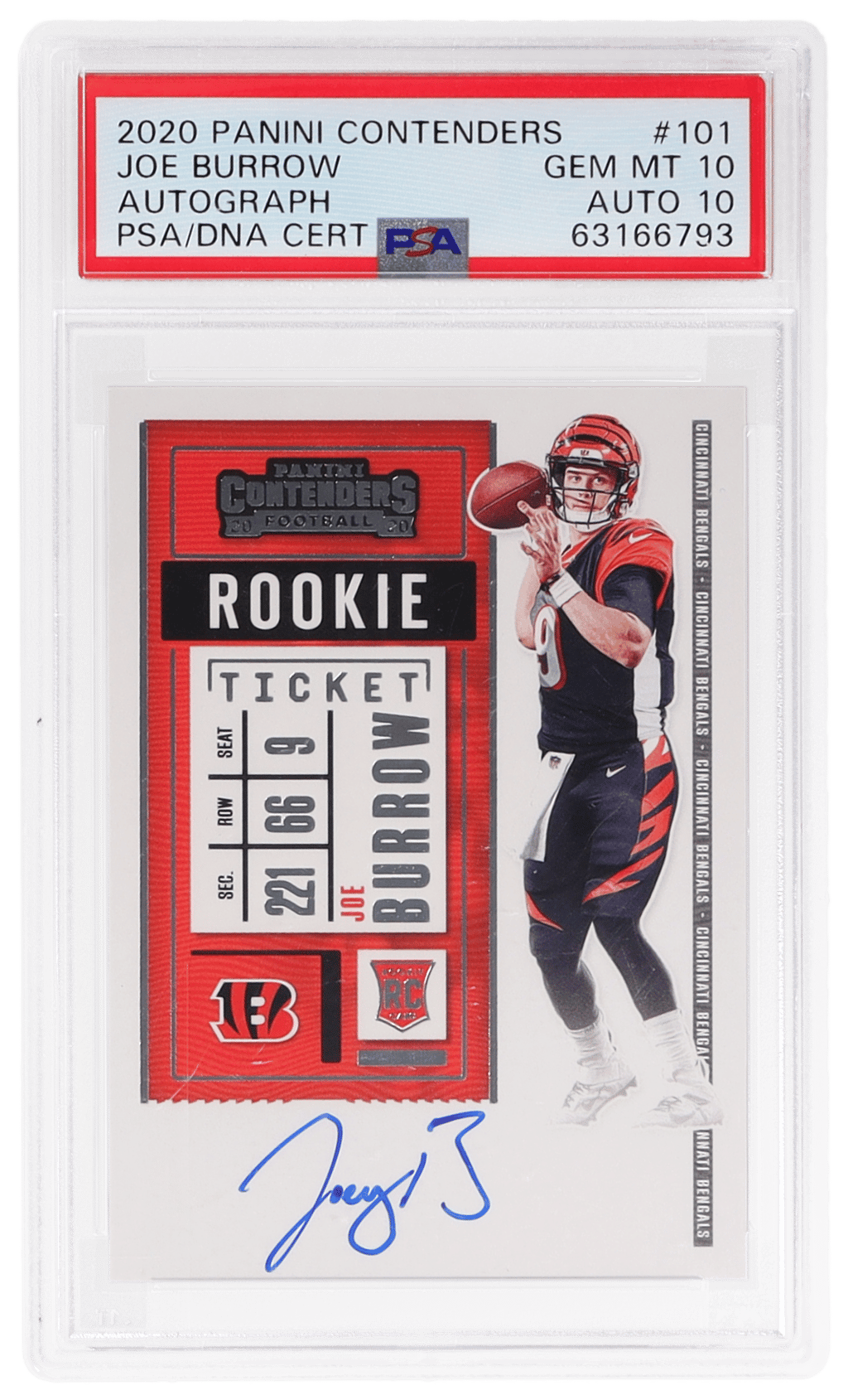 2020 Panini Contenders Rookie Ticket Autograph Joe Burrow #101A PSA 10