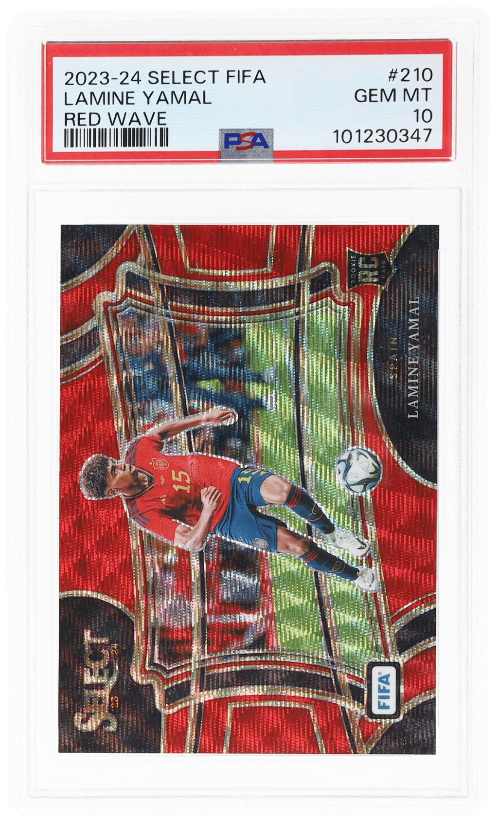 2023 Panini Select Fifa Field Level Red Wave Lamine Yamal #210 42/149 PSA 10