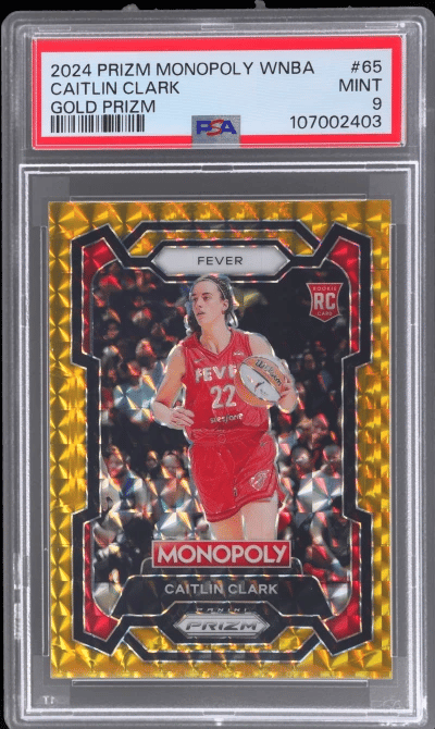 2024 Panini Prizm Monopoly WNBA Gold Prizm Caitlin Clark #65 12/49 PSA 9