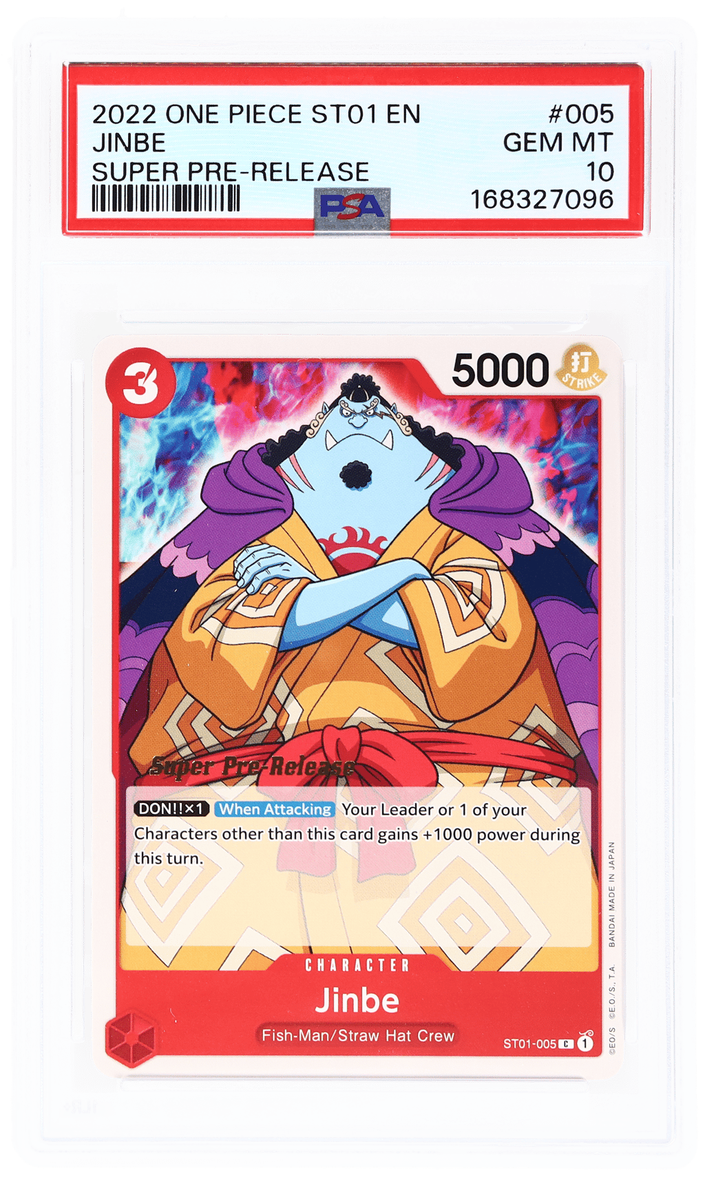2022 One Piece Starter Deck Straw Hat Pirates Super Pre Release Jinbe #ST01005 PSA 10