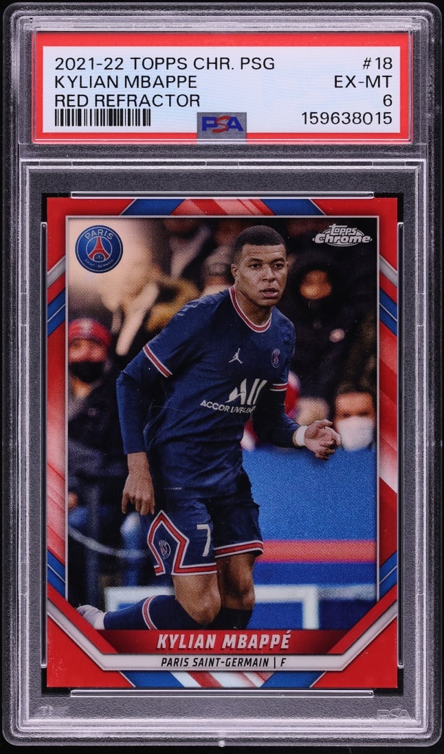 2021 Topps Chrome Paris Saint-Germain Red Refractor Kylian Mbappe /5 #18 PSA 6 EXMT