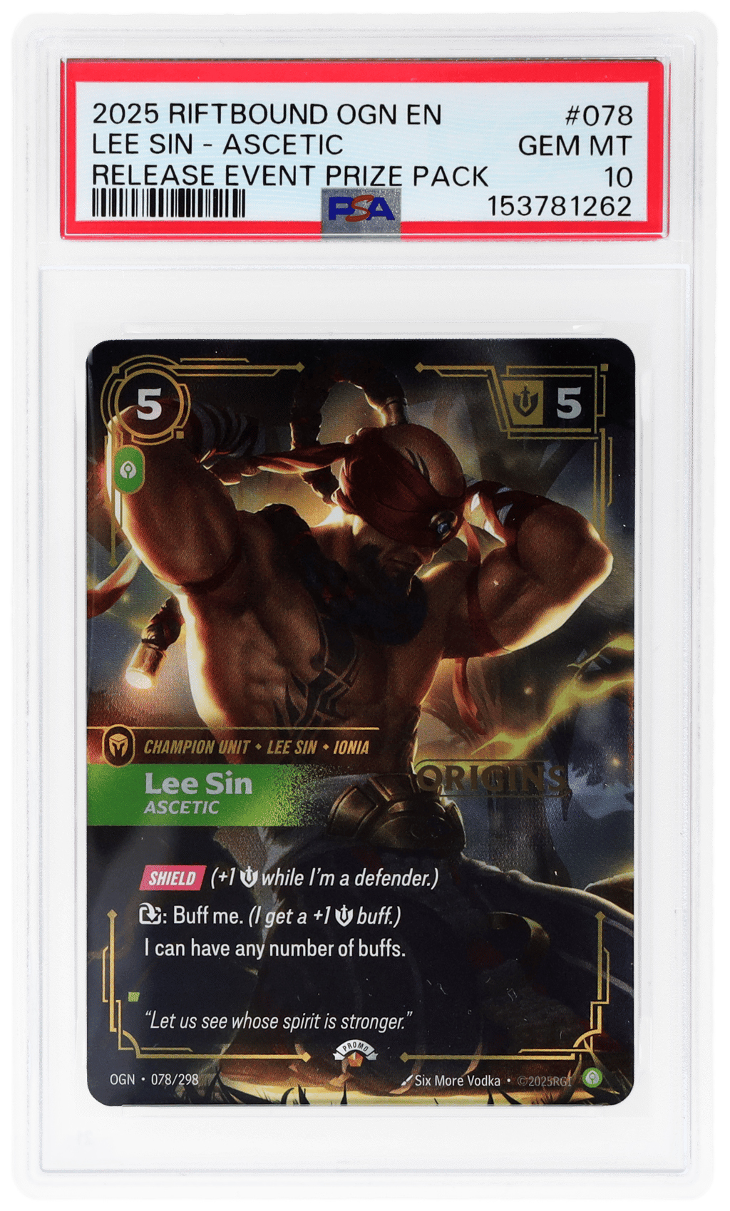 2025 Riftbound League of Legends Origins Ascetic Release Event Prize Pack Lee Sin #078 PSA 10