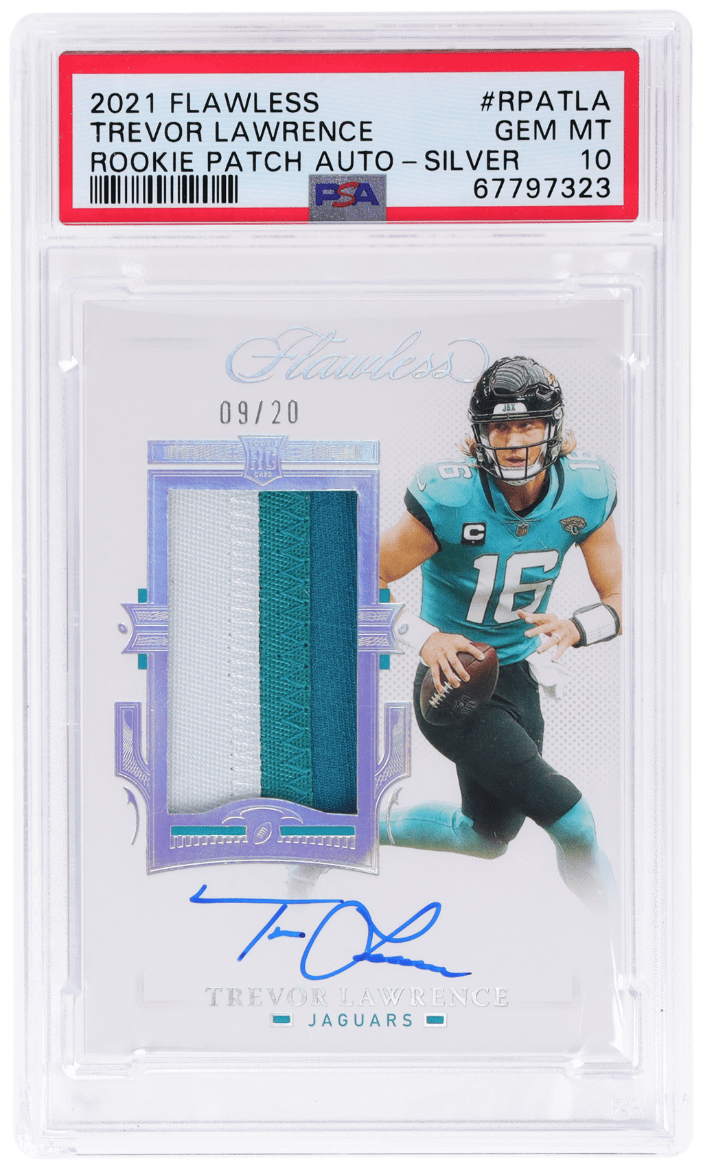 2021 Panini Flawless Rookie Patch Autograph Silver Trevor Lawrence #RPA-TLA 9/20 PSA 10