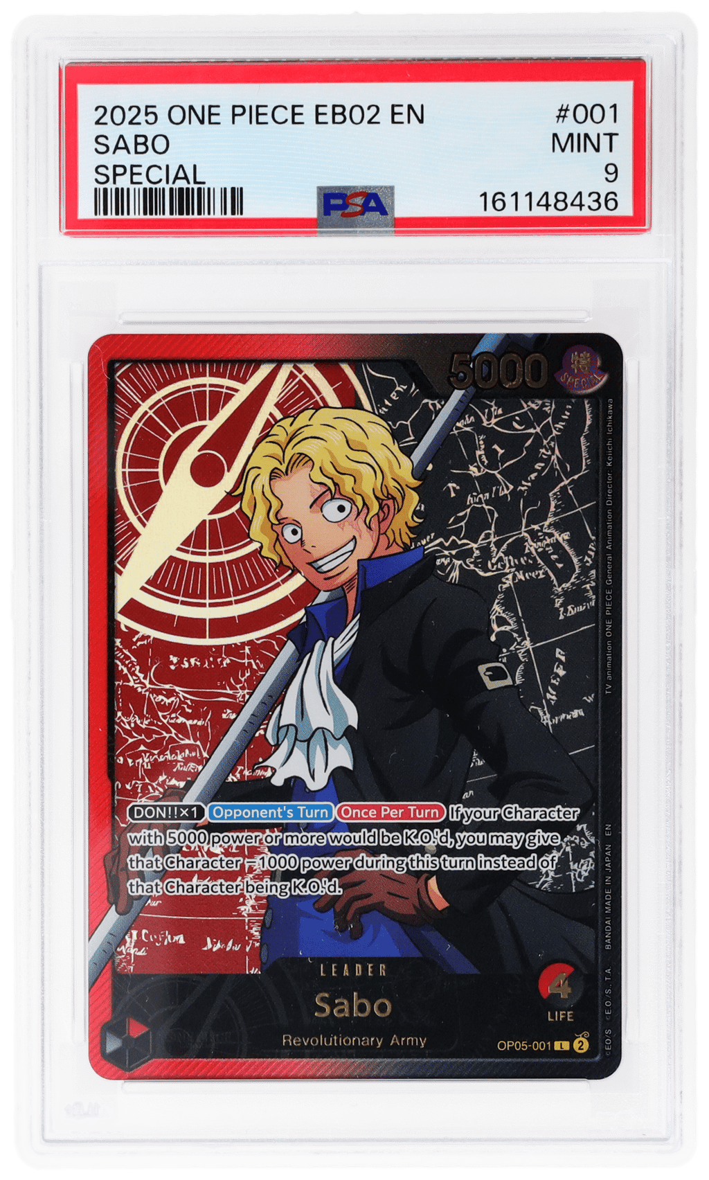 2025 One Piece Extra Booster Anime 25th Collection Sabo #OP05-001 PSA 9