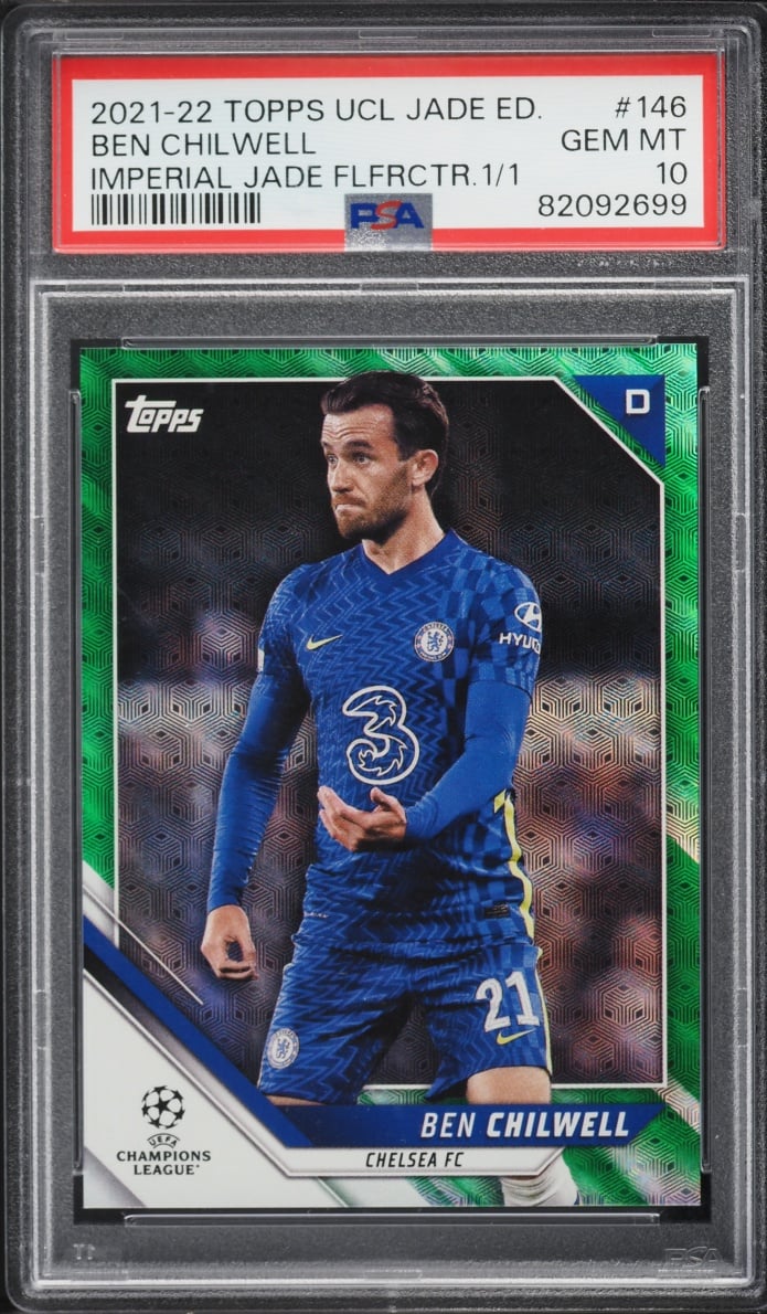 2021 Topps UEFA Champions League Jade Imperial Flamefractor Ben Chilwell 1/1 #146 PSA 10 GEM
