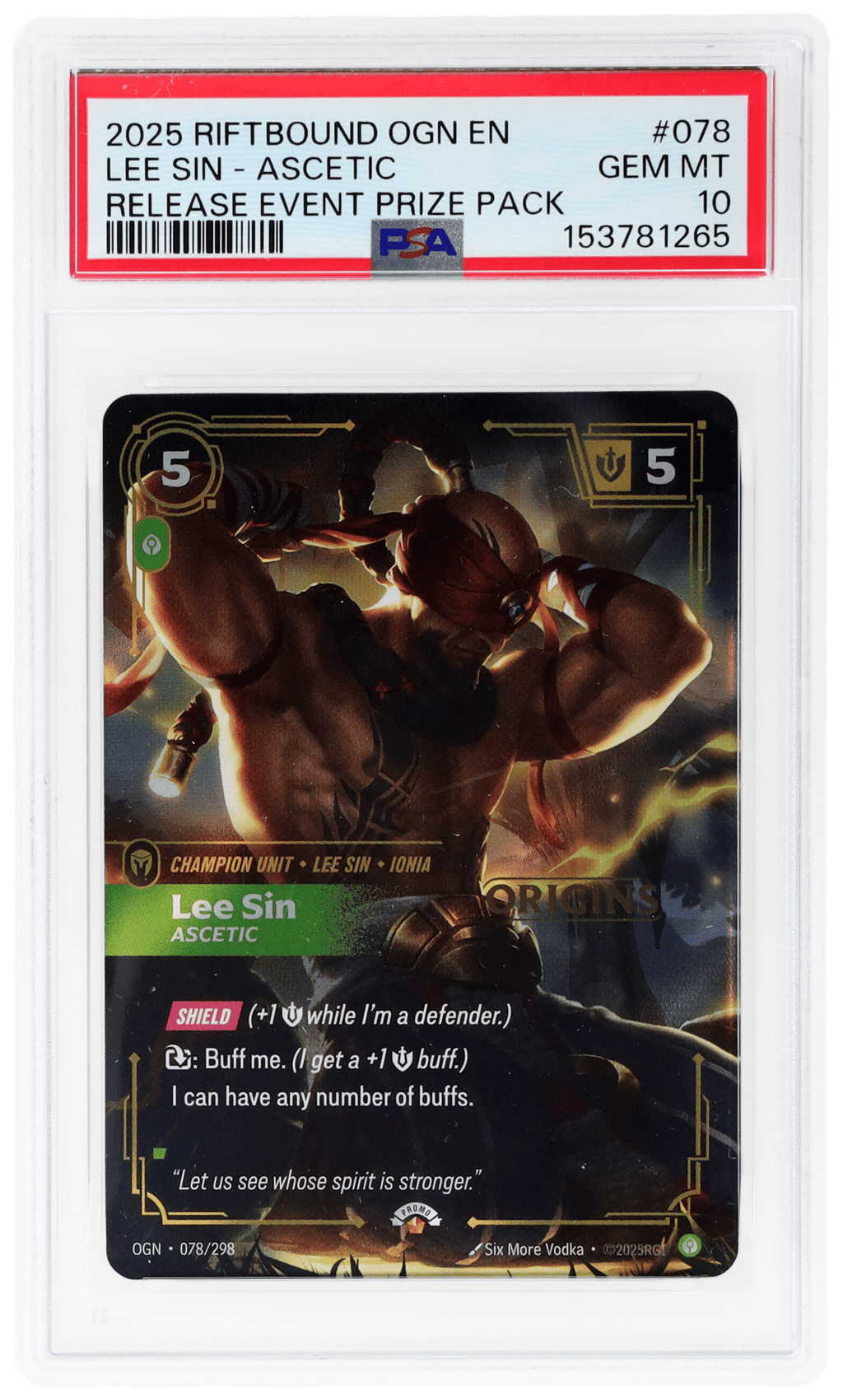 2025 Riftbound League of Legends Origins Ascetic Release Event Prize Pack Lee Sin #078 PSA 10