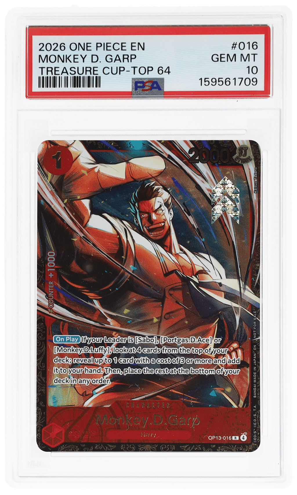 2026 One Piece Promo Treasure Cup March Top 64 Monkey D. Garp #OP13-016 PSA 10