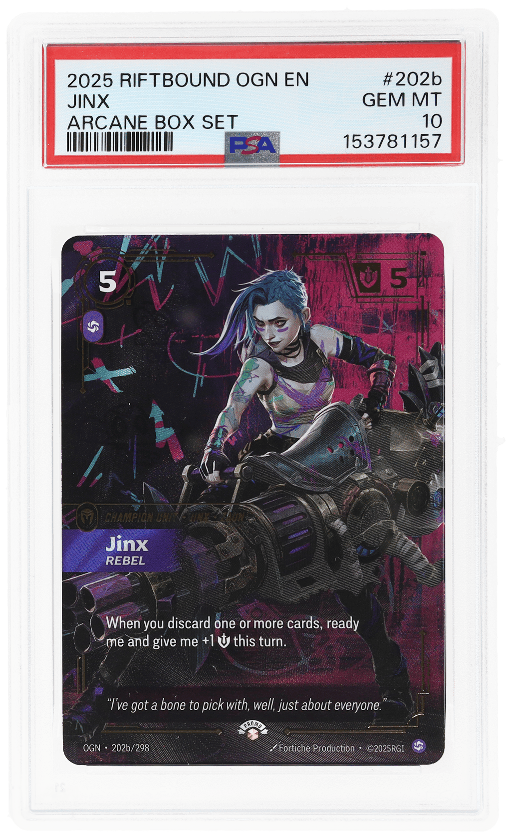 2025 Riftbound League of Legends Origins Arcane Box Set Jinx #202b PSA 10