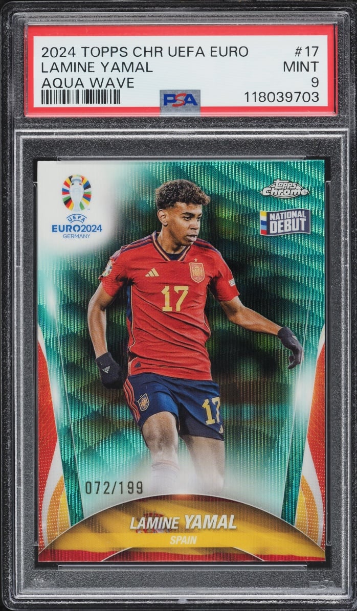 2024 Topps Chrome UEFA Euro Aqua Wave Refractor Lamine Yamal /199 #17 PSA 9 MINT