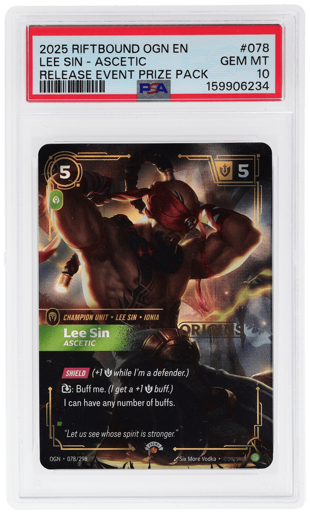 2025 Riftbound League of Legends Origins Ascetic Release Event Prize Pack Lee Sin #078 PSA 10