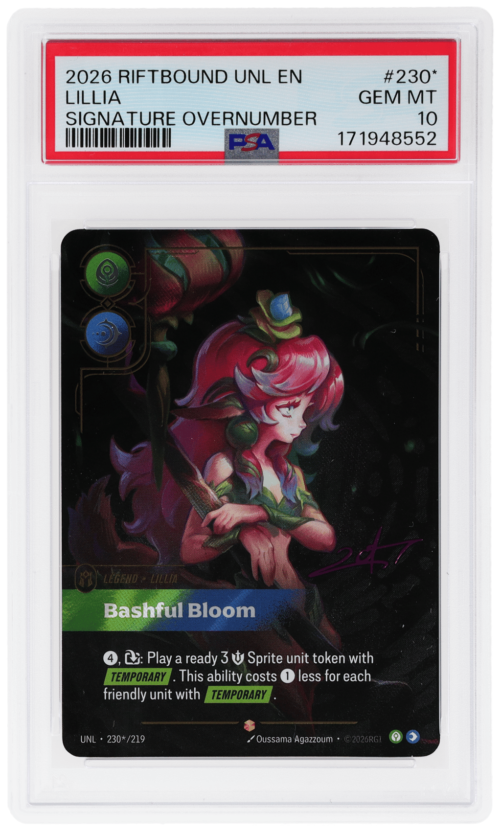 2026 Riftbound League of Legends Unleashed Signature Overnumber Lillia #230* PSA 10