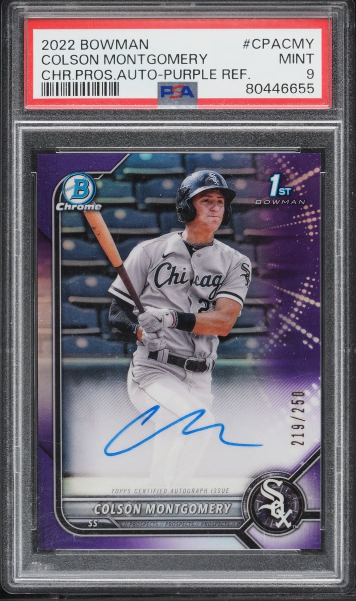 2022 Bowman Chrome Purple Refractor Colson Montgomery PROSPECT AUTO /250 PSA 9 MINT