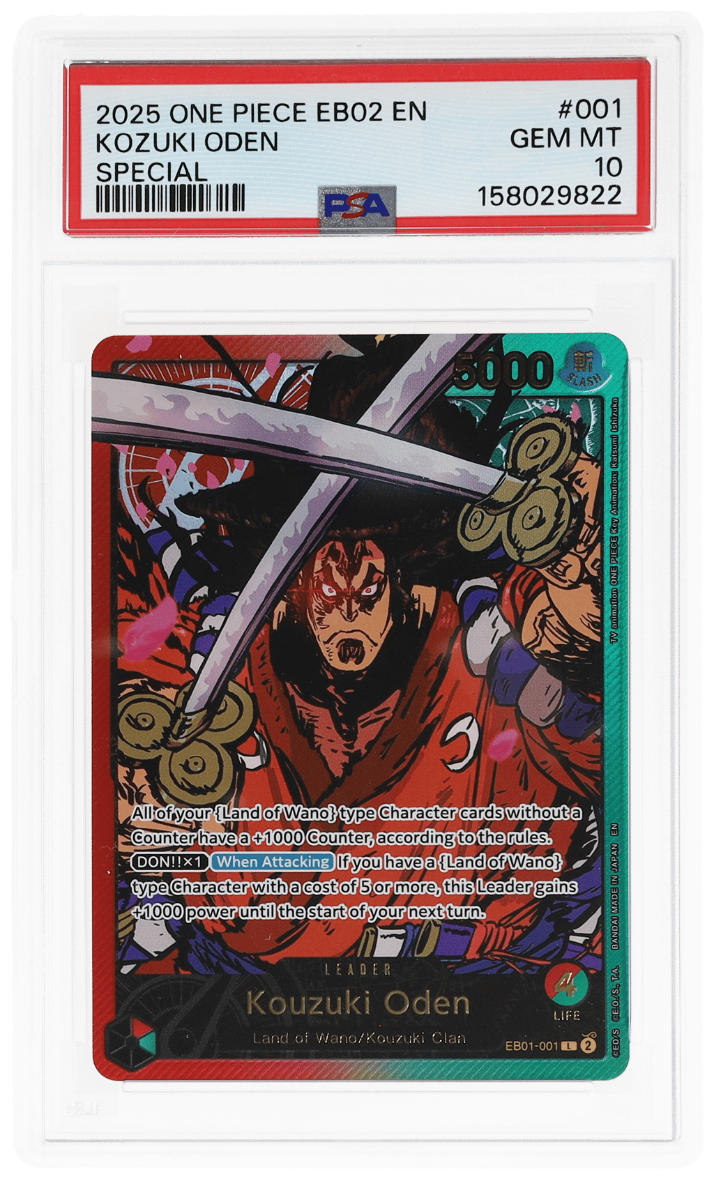 2025 One Piece Extra Booster Anime 25th Collection Kozuki Oden #EB01-001 PSA 10