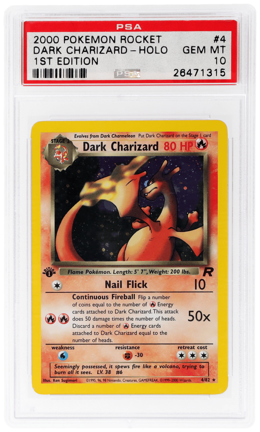 2000 Pokemon Team Rocket 1st Edition Holo Dark Charizard #4 PSA 10